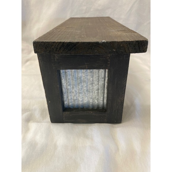 Rustic Wood & Corrugated Metal Wall Shelf Farmhouse Decor Storage - Picture 5 of 8